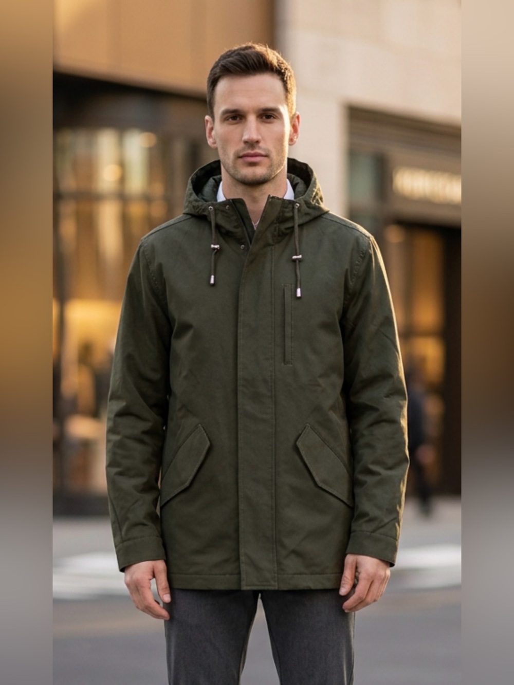 Frank & Oak Men's Olive Hooded Field Jacket
